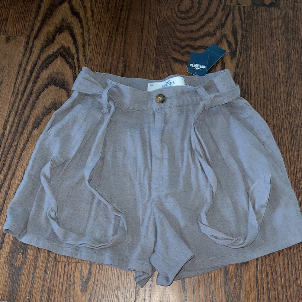 Hollister Grey Ultra High Waisted Front Tie Shorts